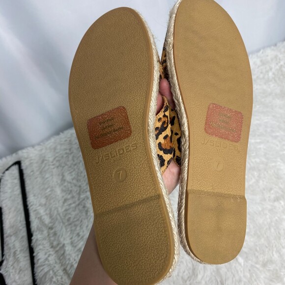 J/Slides New York Leopard Print Calf Hair Leather Cross Strap Slides Size 7 - Picture 8 of 9